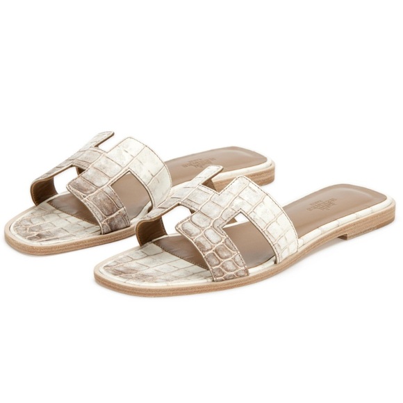 Hermes White Himalaya Oran Sandals - Picture 6 of 12